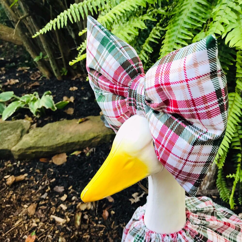 Porch Goose Dress & Bow Outfit For 18-23" Goose Handmade Christmas Plaid - Picture 2 of 13